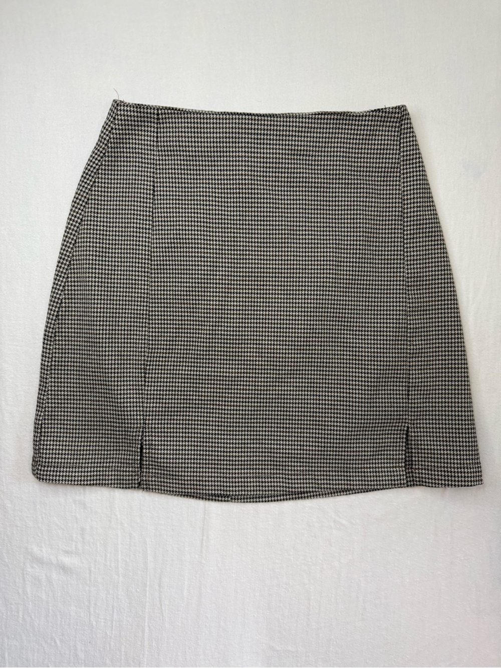 Classic Houndstooth Mini Skirt Split Hem - Brown black and Cream Size XS
